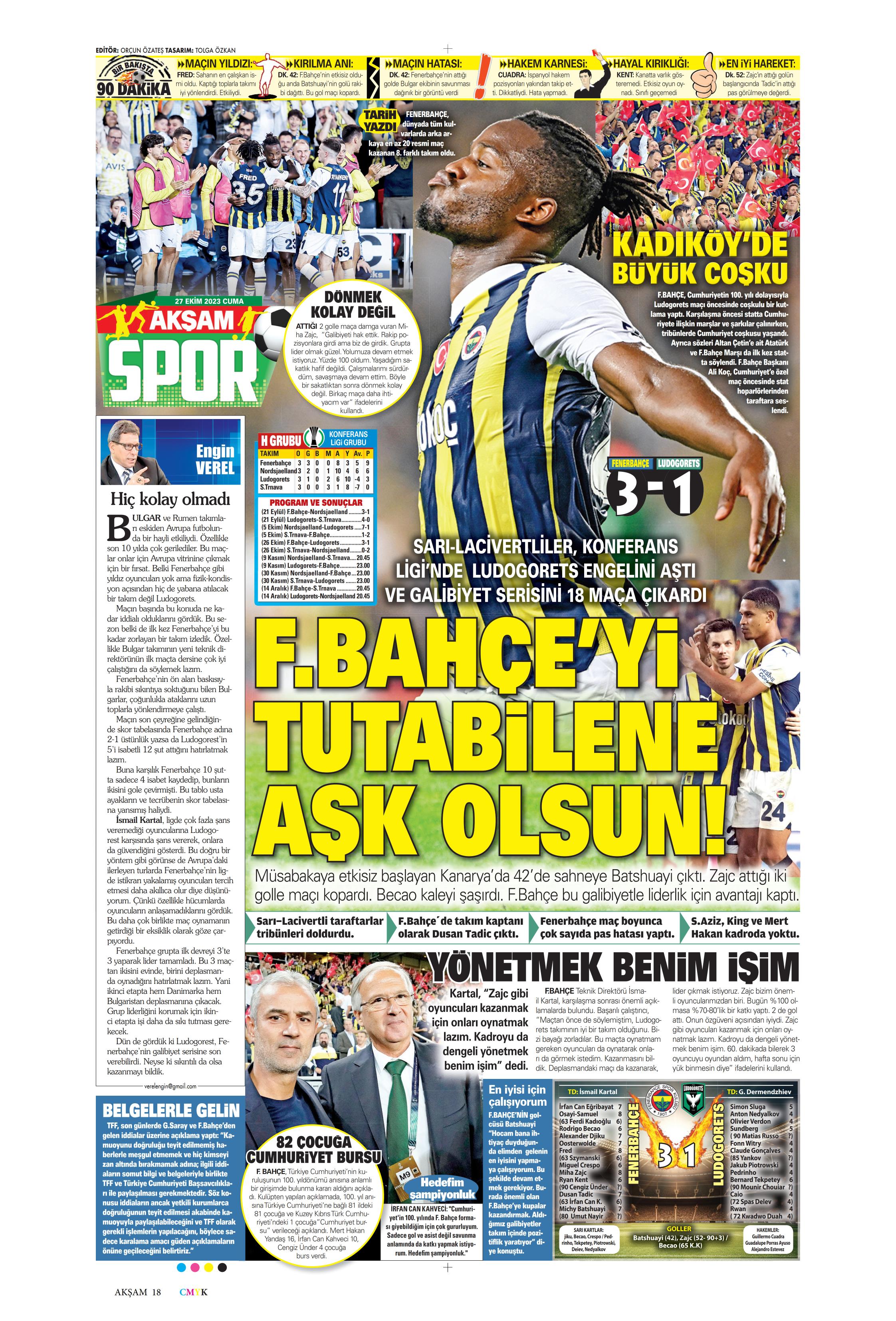 "Yüzyılın Fener'i" | Sporun manşetleri (27 Ekim 2023)  - 5. Foto