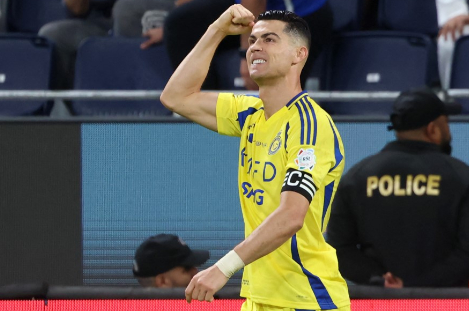 Cristiano Ronaldo celebrating a goal for al Nassr