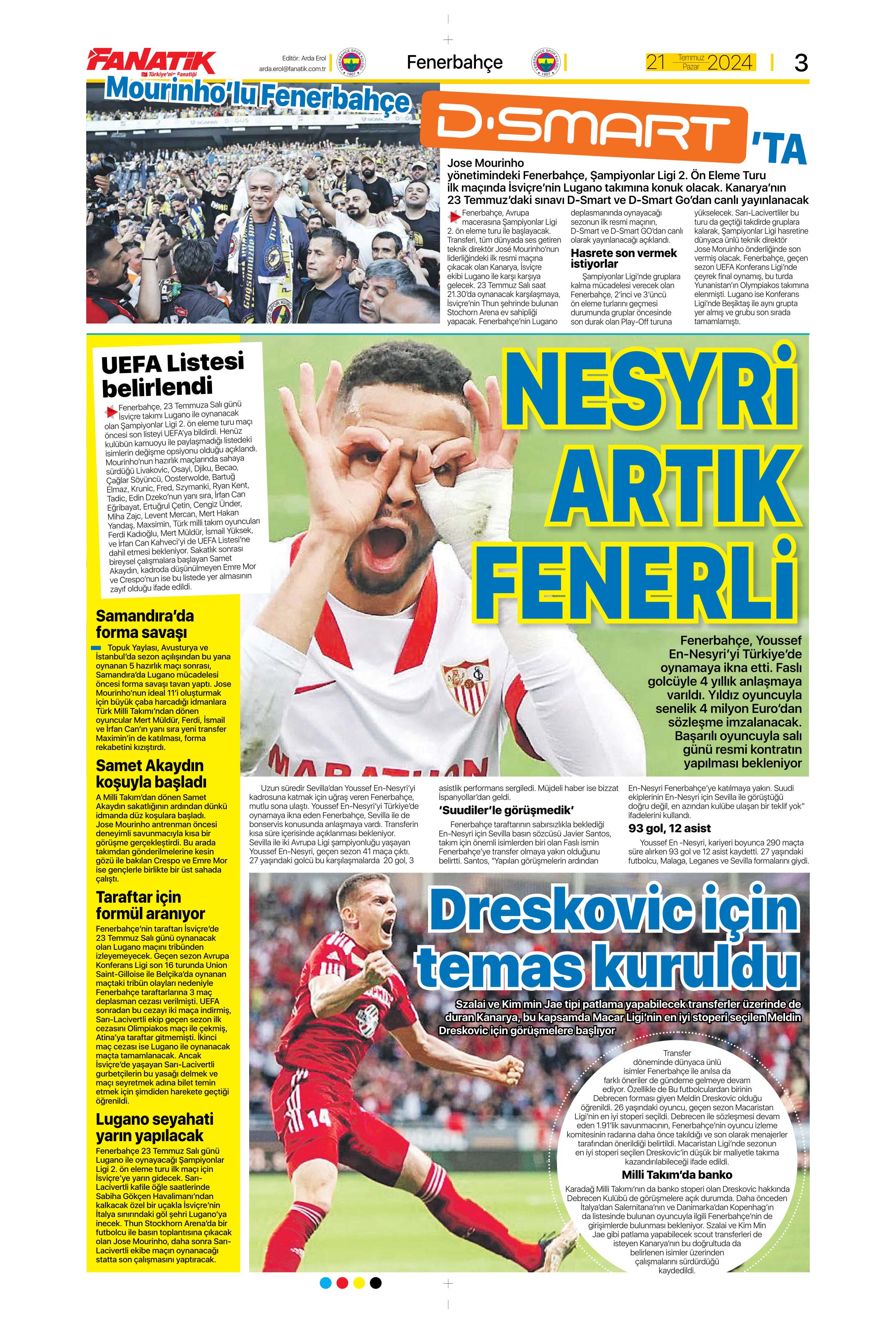 "Fenerbahçe'den Berge hamlesi" | Sporun Manşetleri (21 Temmuz 2024)  - 7. Foto