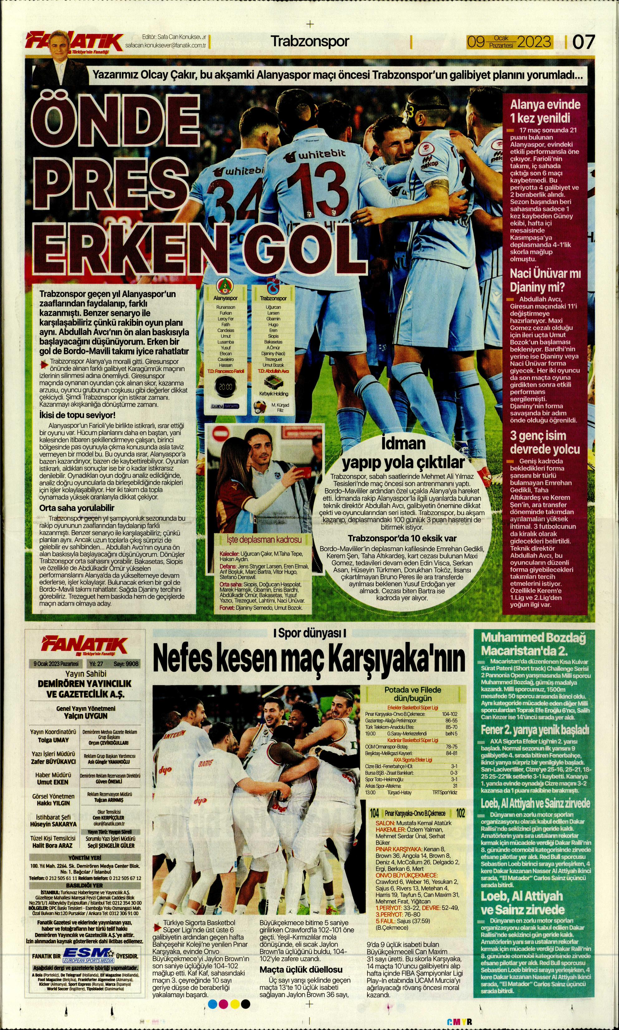 Sporun Manşetleri (9 Ocak 2023)  - 11. Foto