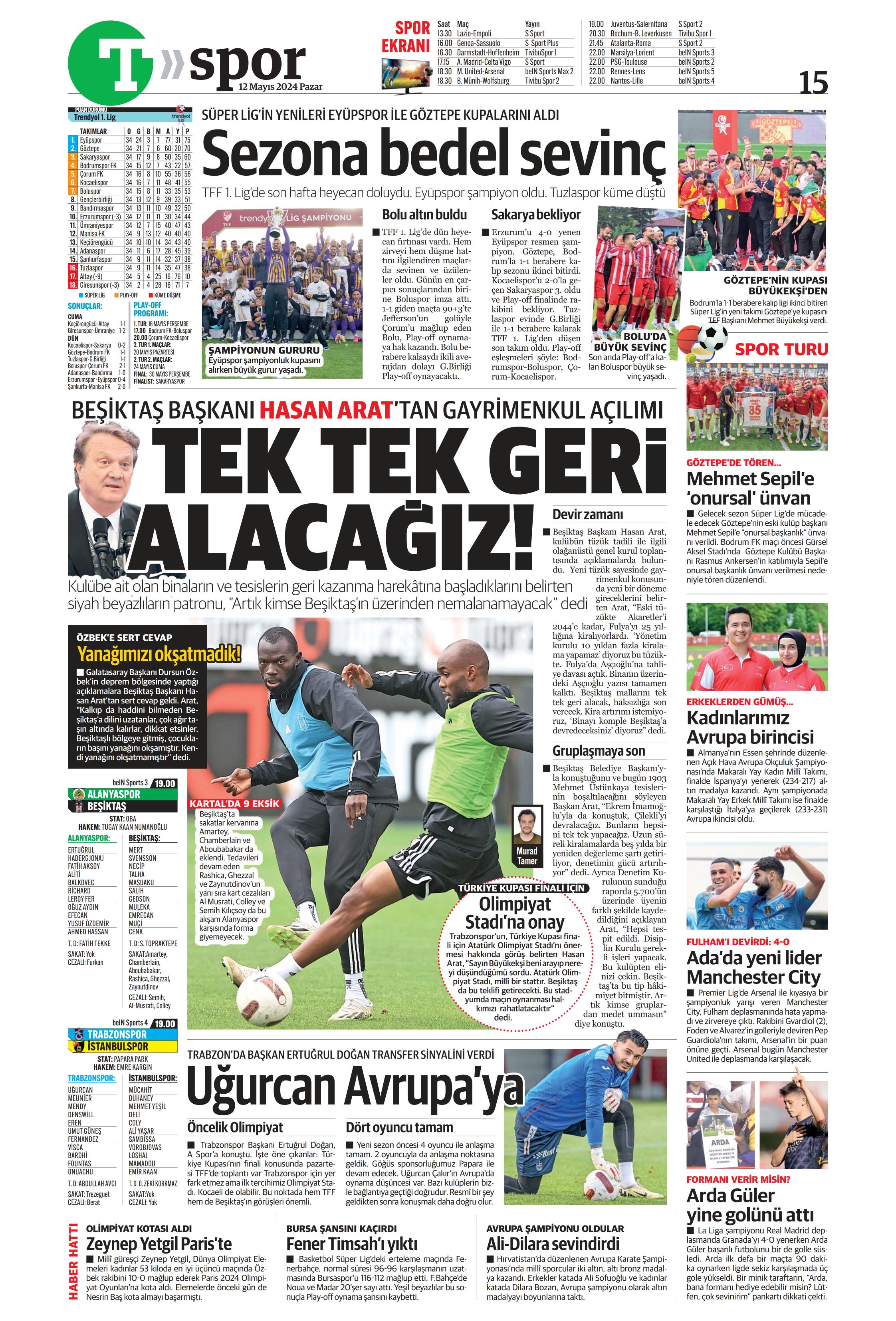 "Kerem piyangosu" | Sporun manşetleri (12 Mayıs 2024)  - 43. Foto
