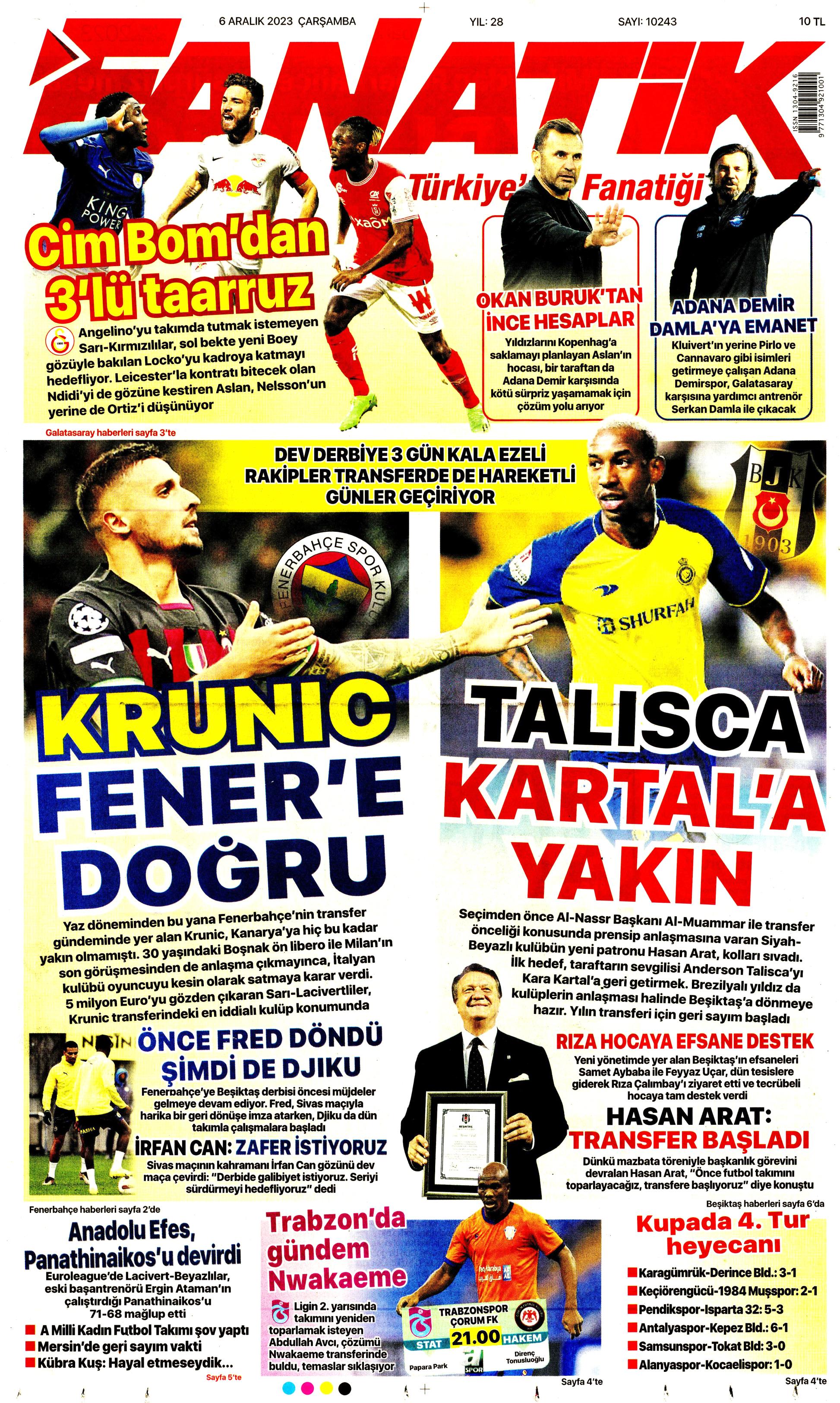 "Aslan'da operasyon başladı" | Sporun manşetleri (6 Aralık 2023)  - 1. Foto