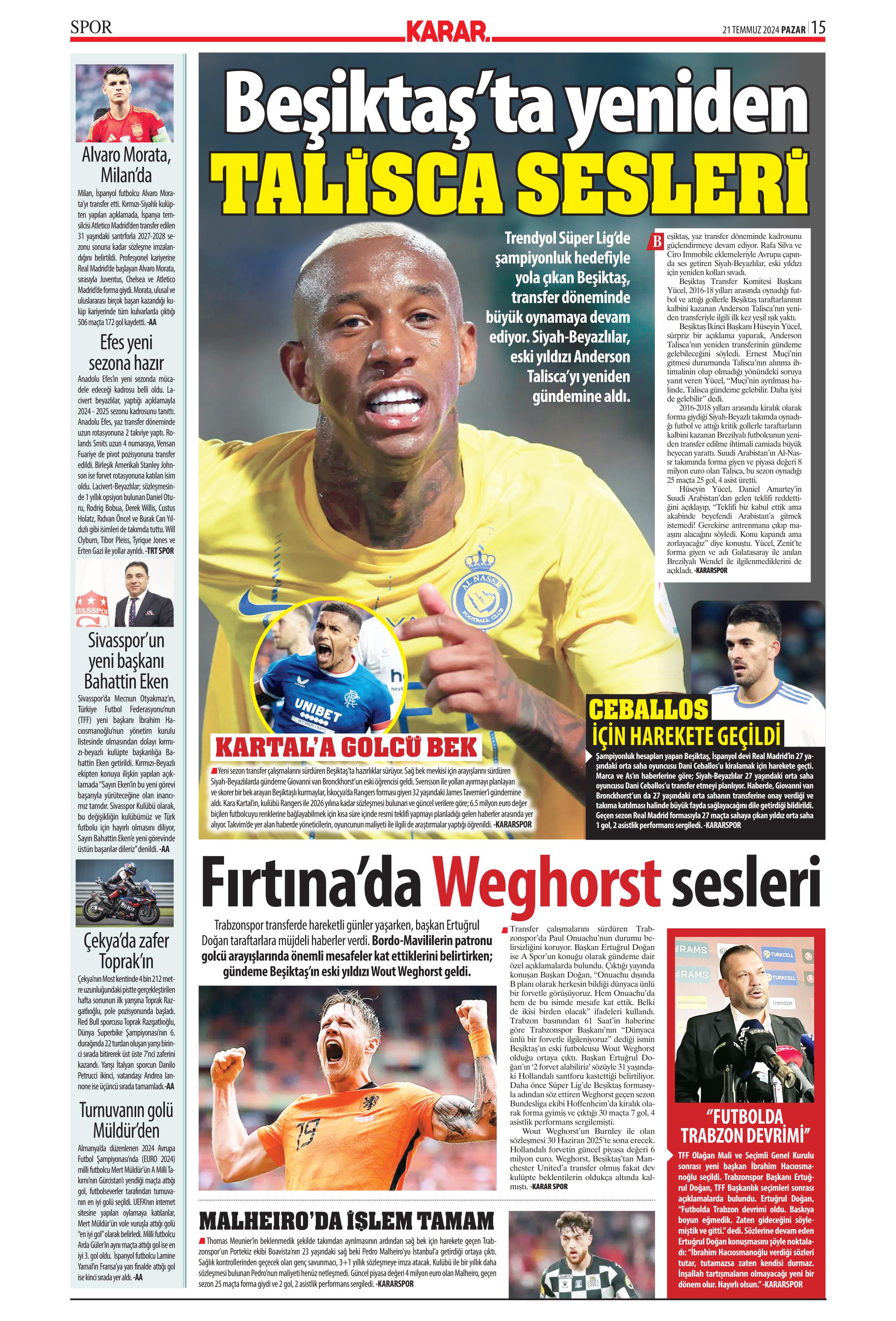 "Fenerbahçe'den Berge hamlesi" | Sporun Manşetleri (21 Temmuz 2024)  - 18. Foto