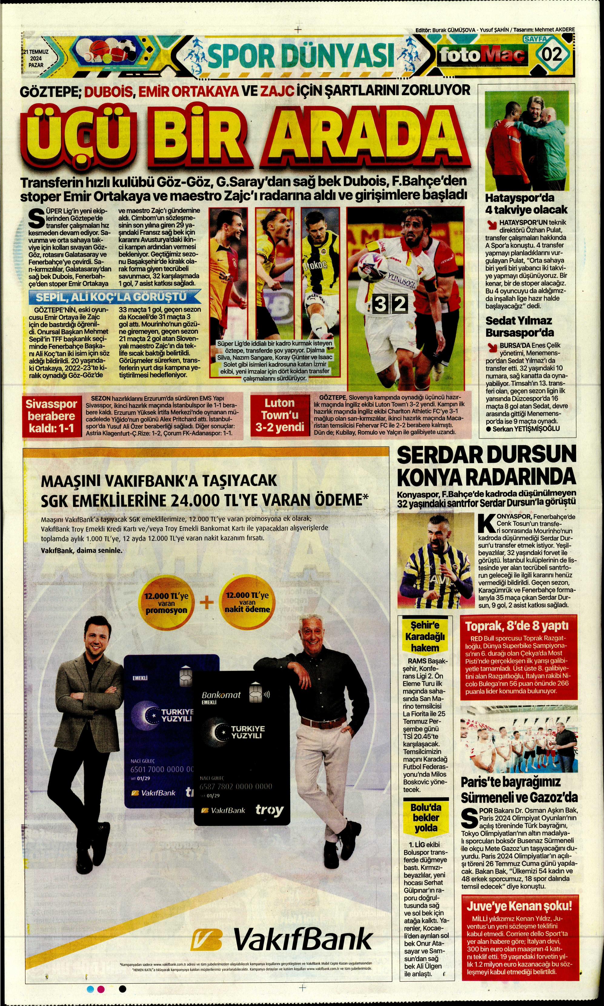"Fenerbahçe'den Berge hamlesi" | Sporun Manşetleri (21 Temmuz 2024)  - 10. Foto