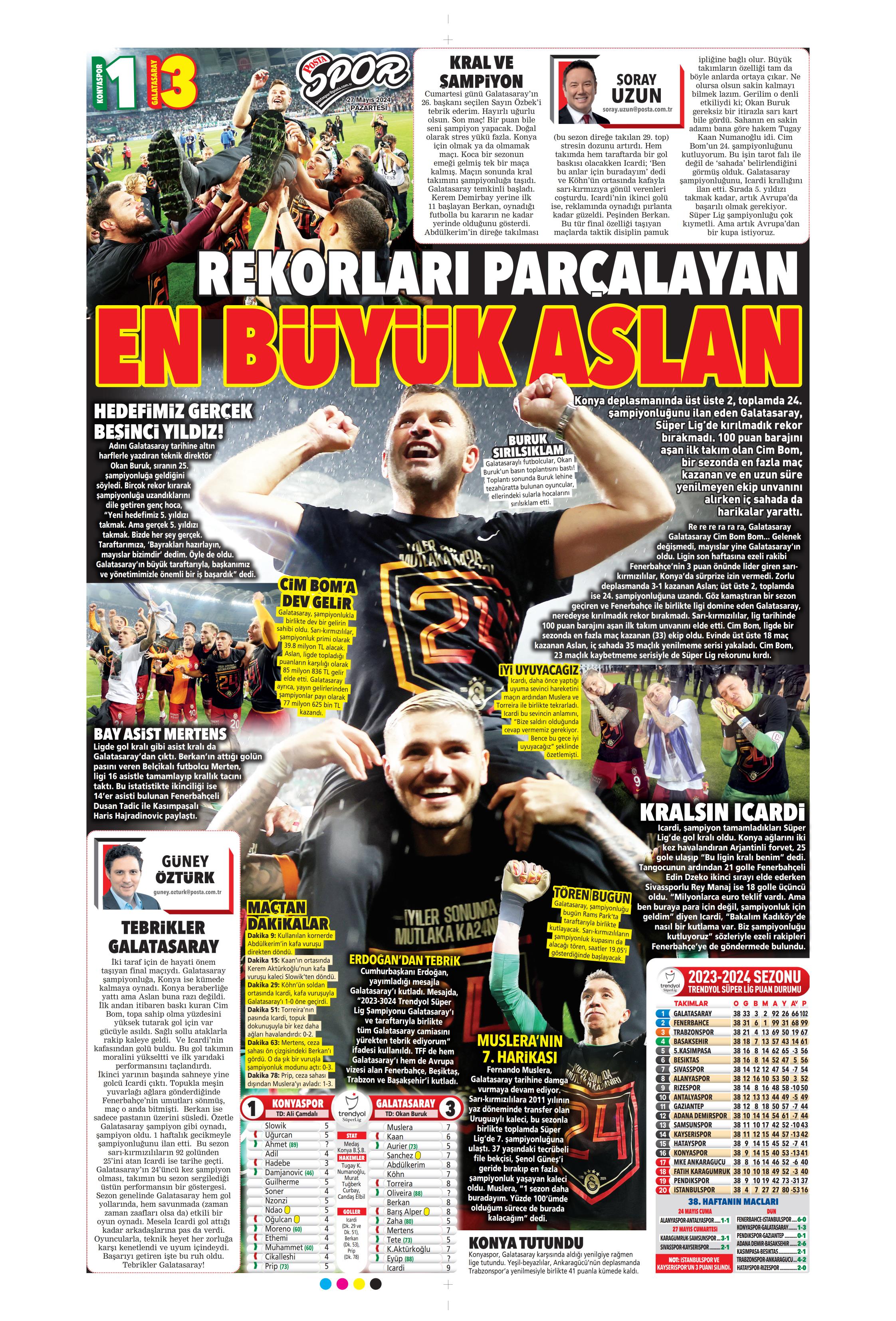 "Mayısların kralı şampiyon Aslan!" | Sporun manşetleri (27 Mayıs 2024)  - 38. Foto