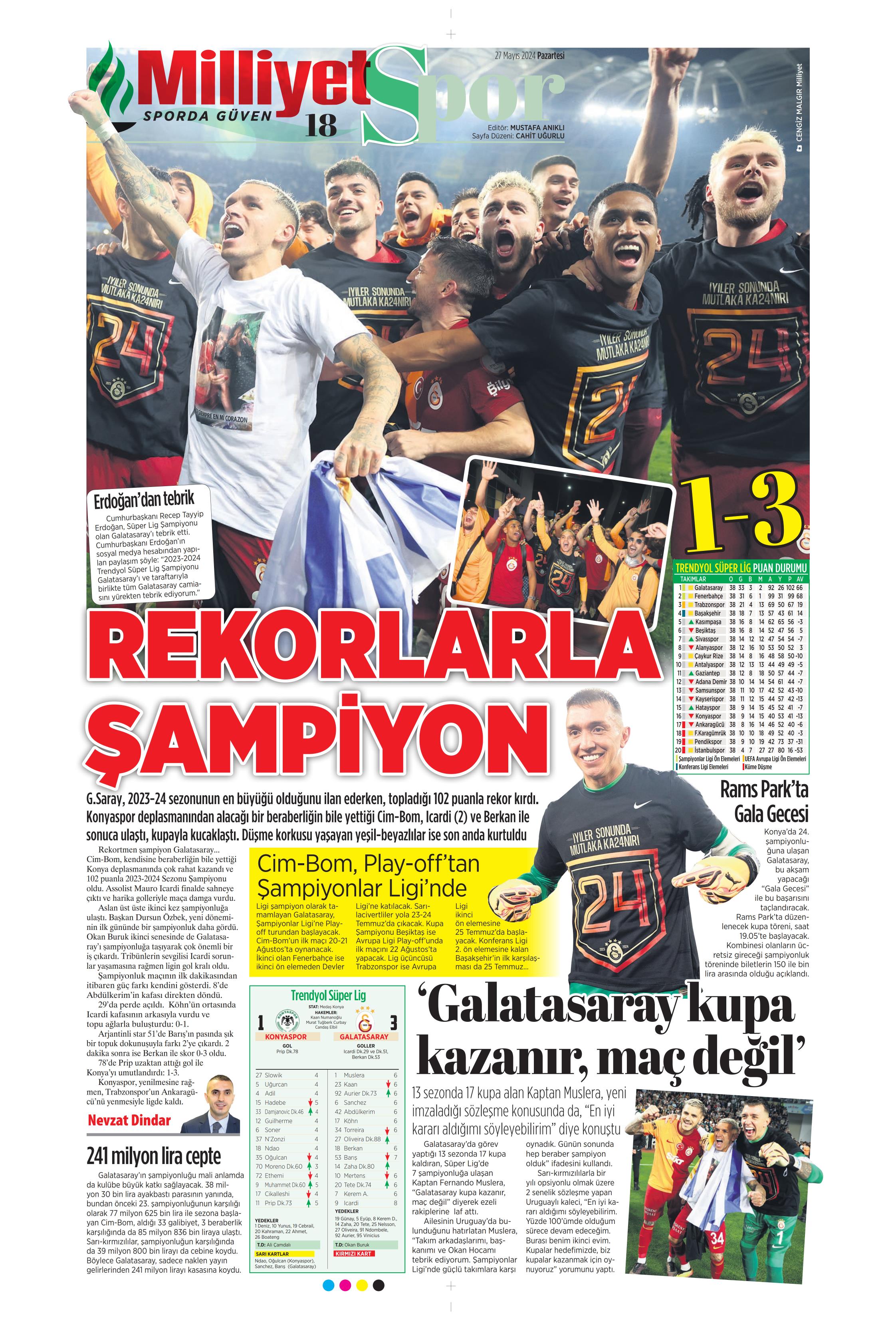 "Mayısların kralı şampiyon Aslan!" | Sporun manşetleri (27 Mayıs 2024)  - 33. Foto