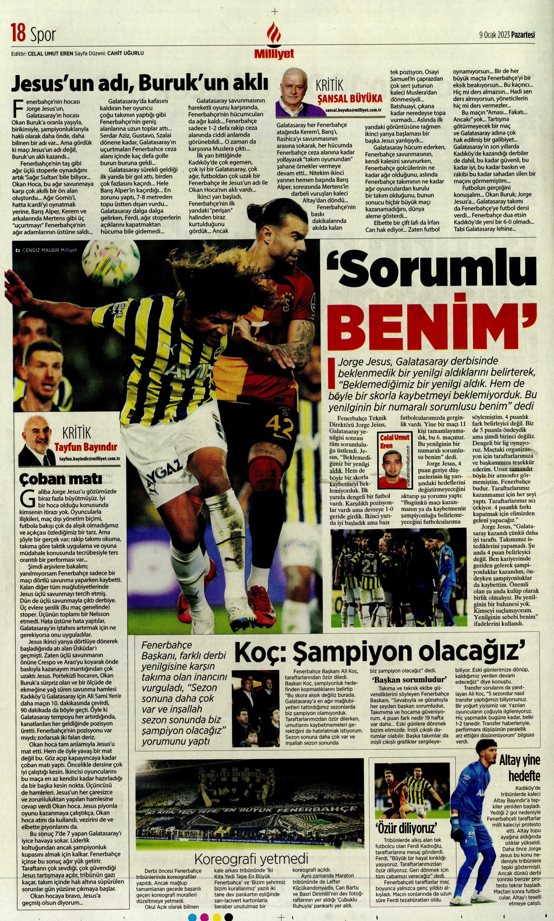 Sporun Manşetleri (9 Ocak 2023)  - 33. Foto