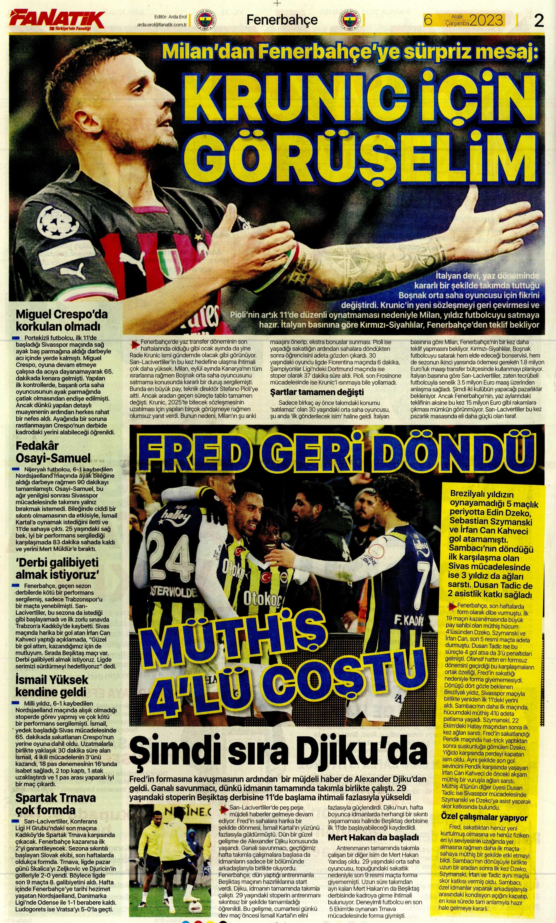 "Aslan'da operasyon başladı" | Sporun manşetleri (6 Aralık 2023)  - 4. Foto