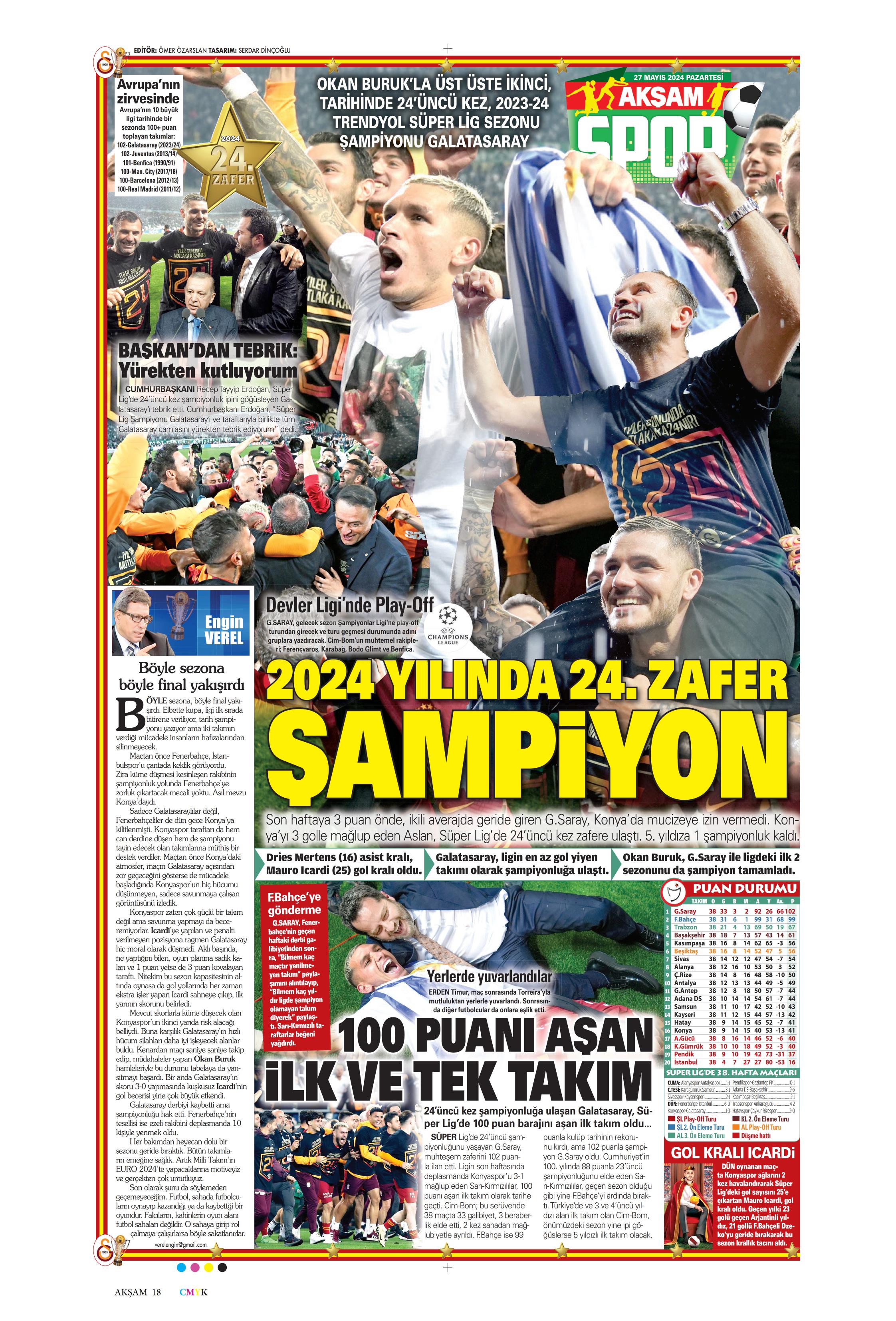 "Mayısların kralı şampiyon Aslan!" | Sporun manşetleri (27 Mayıs 2024)  - 2. Foto
