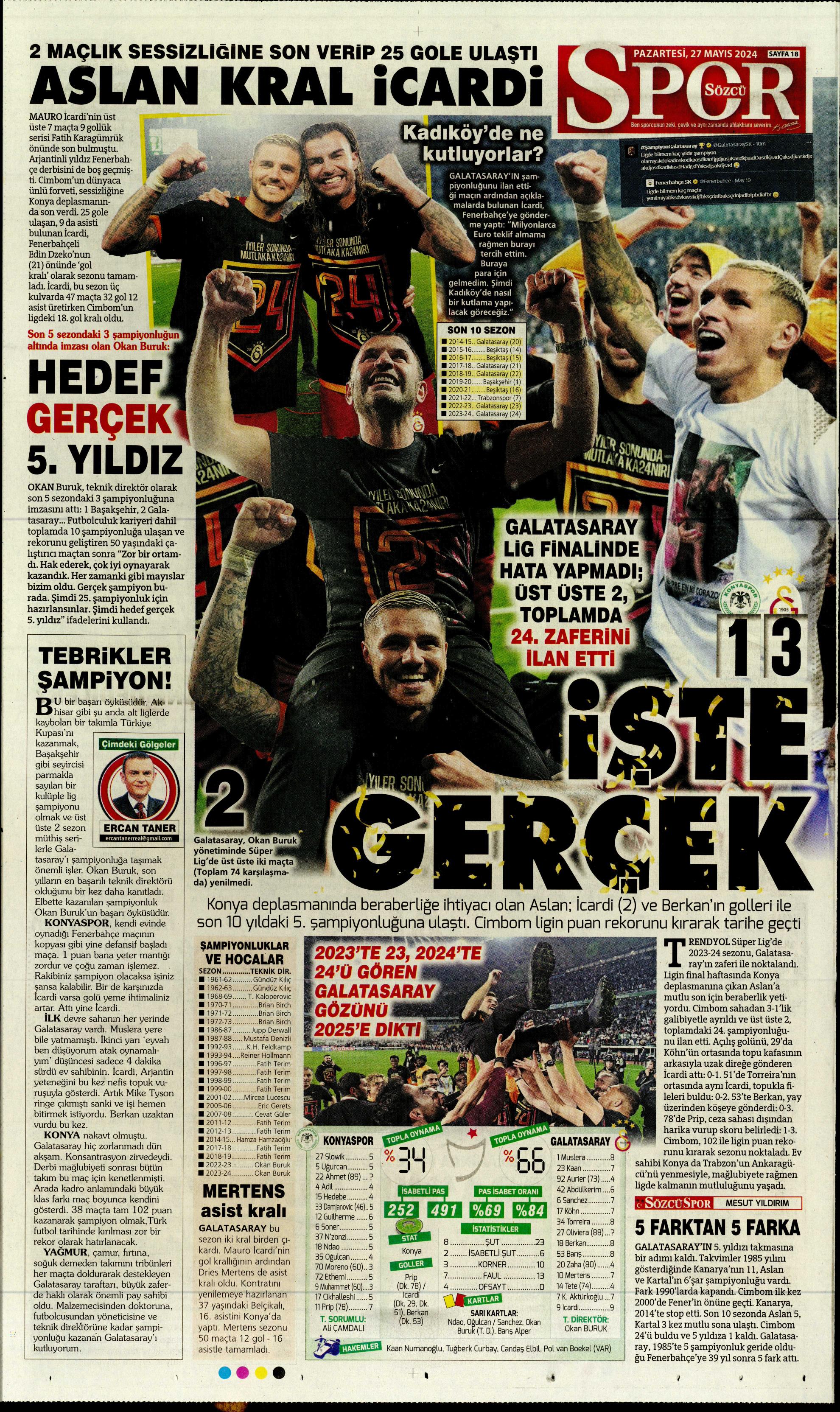 "Mayısların kralı şampiyon Aslan!" | Sporun manşetleri (27 Mayıs 2024)  - 46. Foto