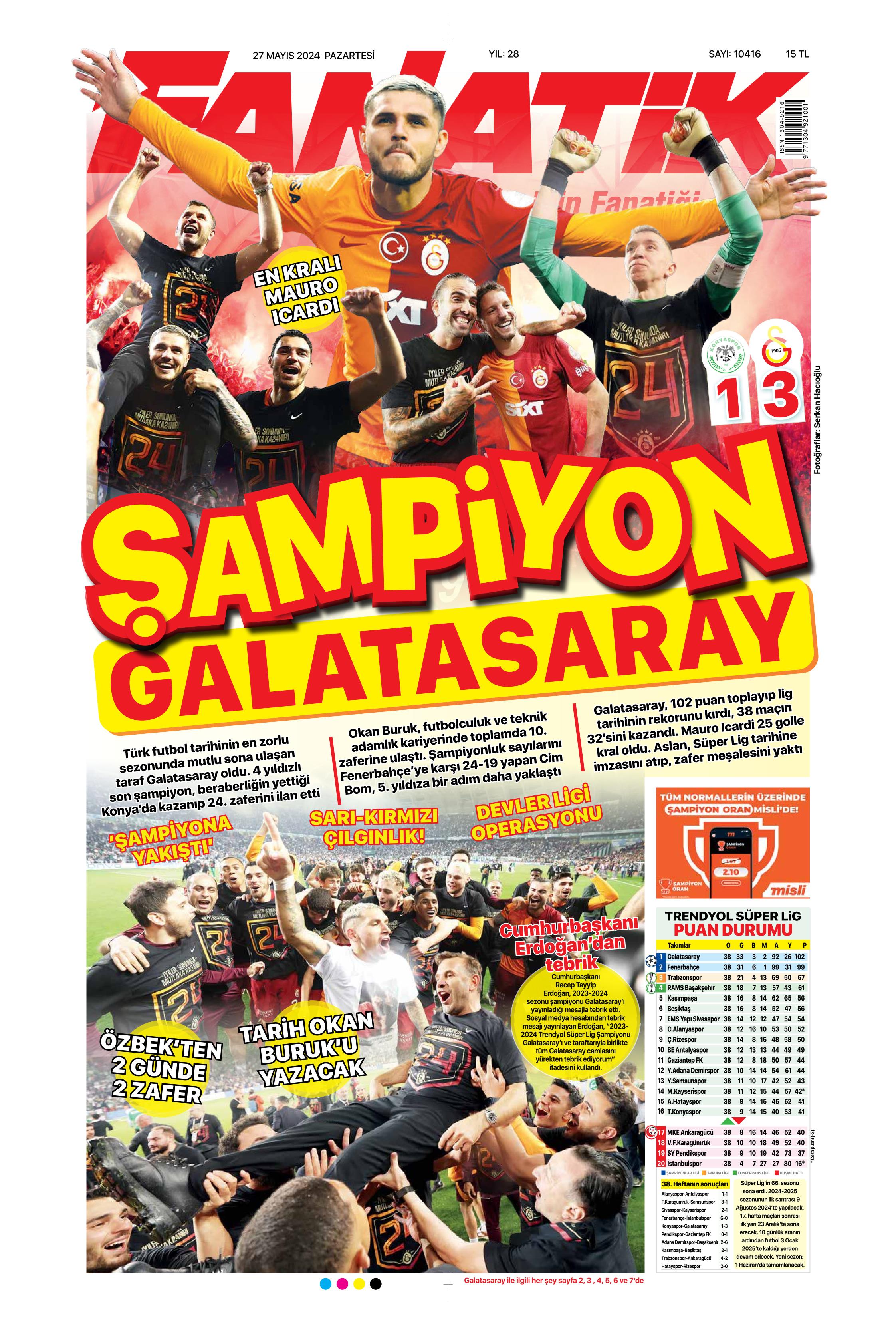 "Mayısların kralı şampiyon Aslan!" | Sporun manşetleri (27 Mayıs 2024)  - 3. Foto