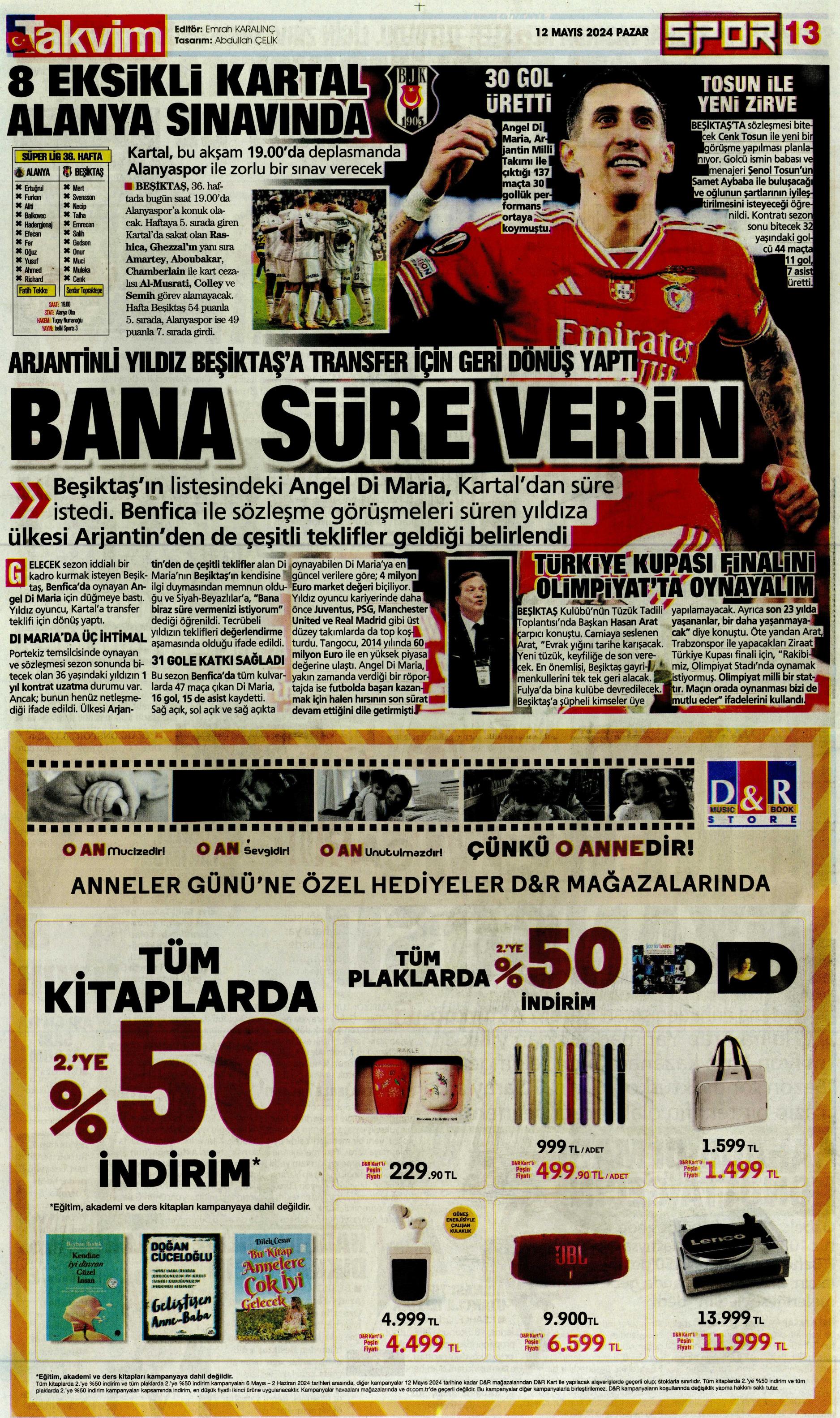 "Kerem piyangosu" | Sporun manşetleri (12 Mayıs 2024)  - 39. Foto