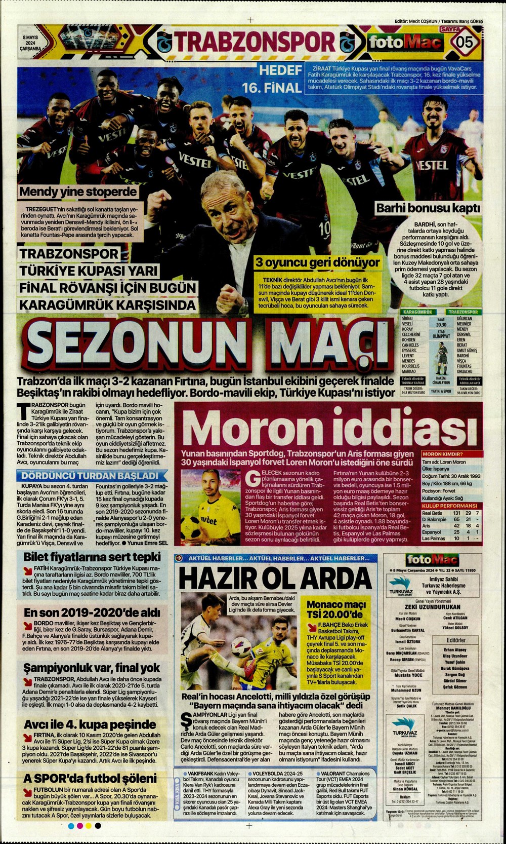 "Fenerbahçe'de deli sorular" | Sporun manşetleri (8 Mayıs 2024)  - 12. Foto