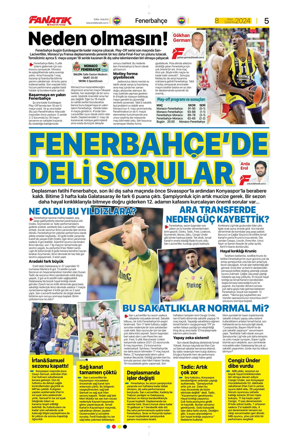 "Fenerbahçe'de deli sorular" | Sporun manşetleri (8 Mayıs 2024)  - 9. Foto