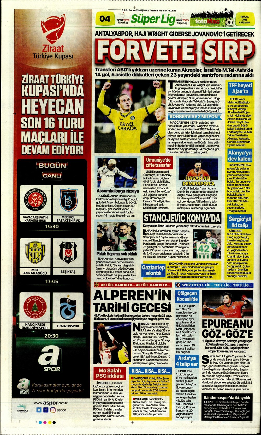 Sporun Manşetleri (18 Ocak 2023) - 14. Foto