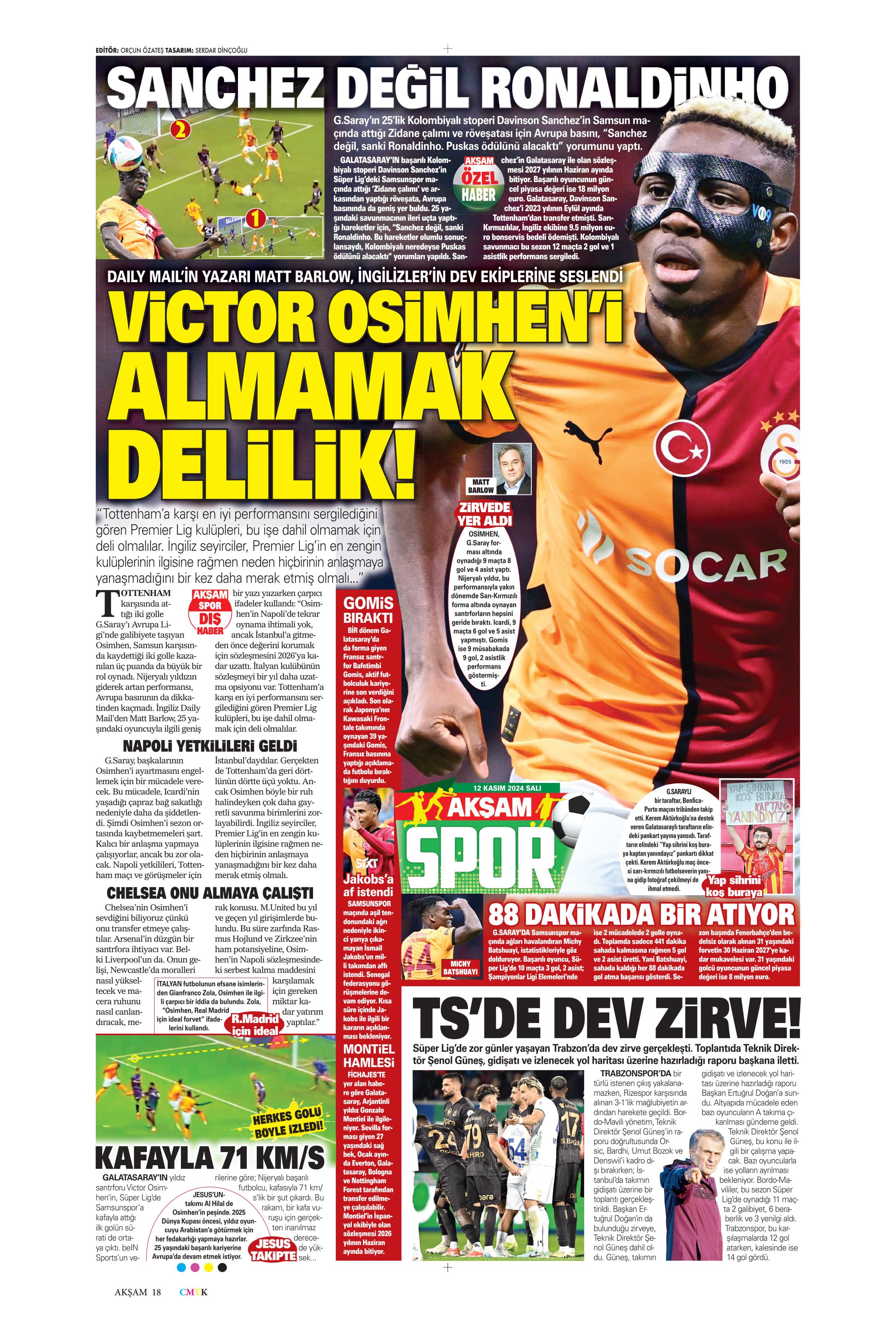 "Listenin başında onlar var: Talisca & Brown" | Sporun manşetleri (12 Kasım 2024)  - 2. Foto