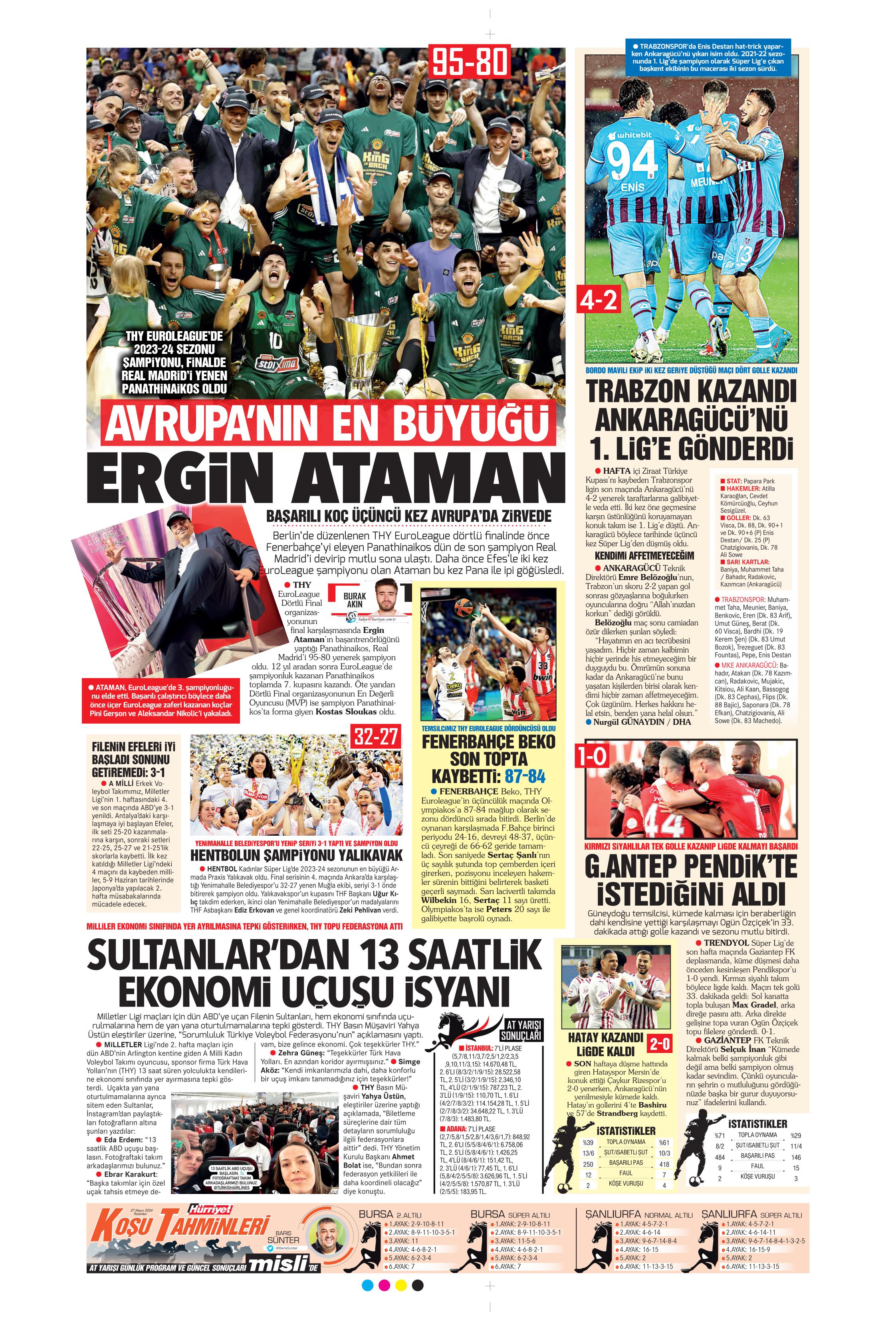 "Mayısların kralı şampiyon Aslan!" | Sporun manşetleri (27 Mayıs 2024)  - 24. Foto