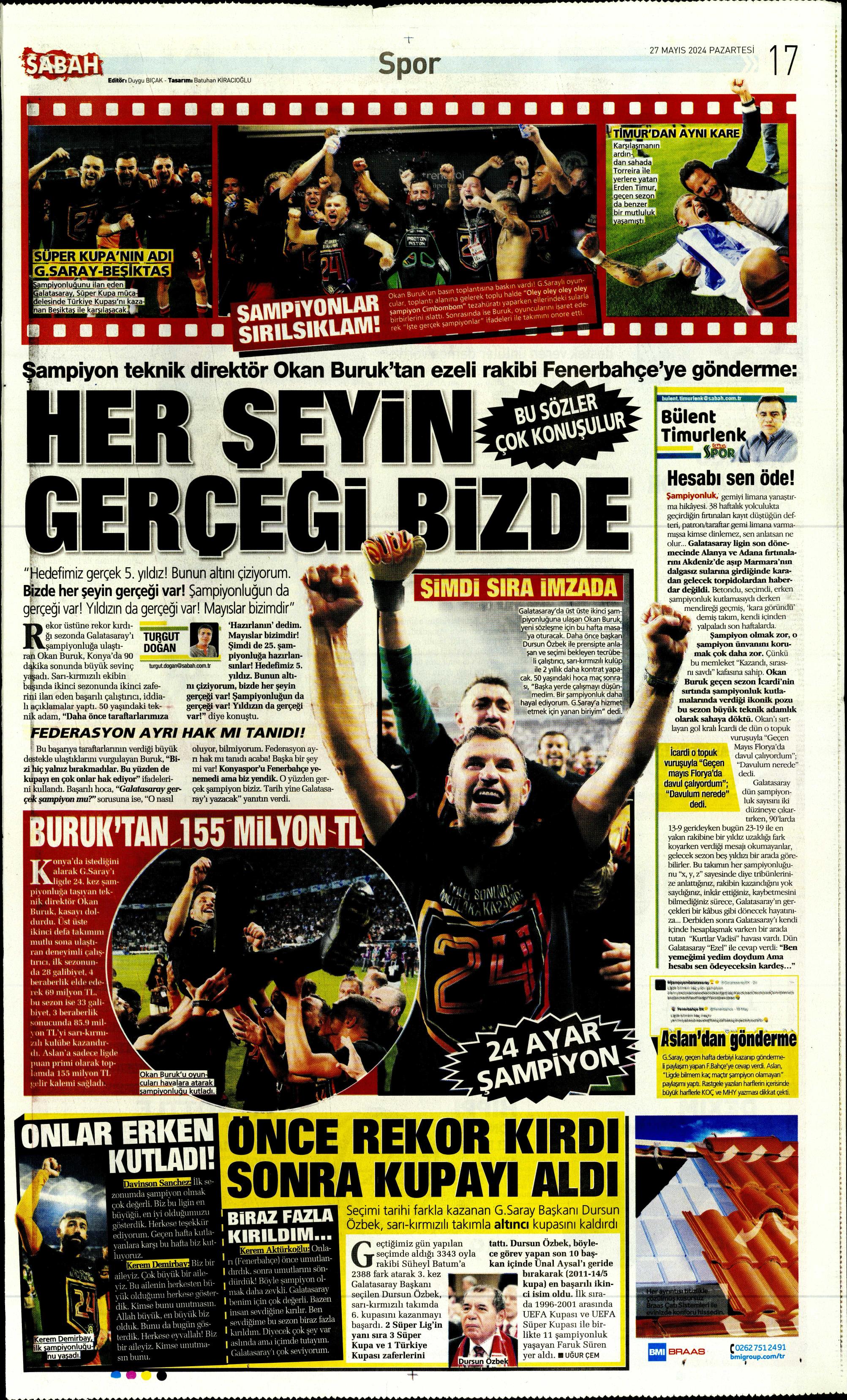 "Mayısların kralı şampiyon Aslan!" | Sporun manşetleri (27 Mayıs 2024)  - 44. Foto