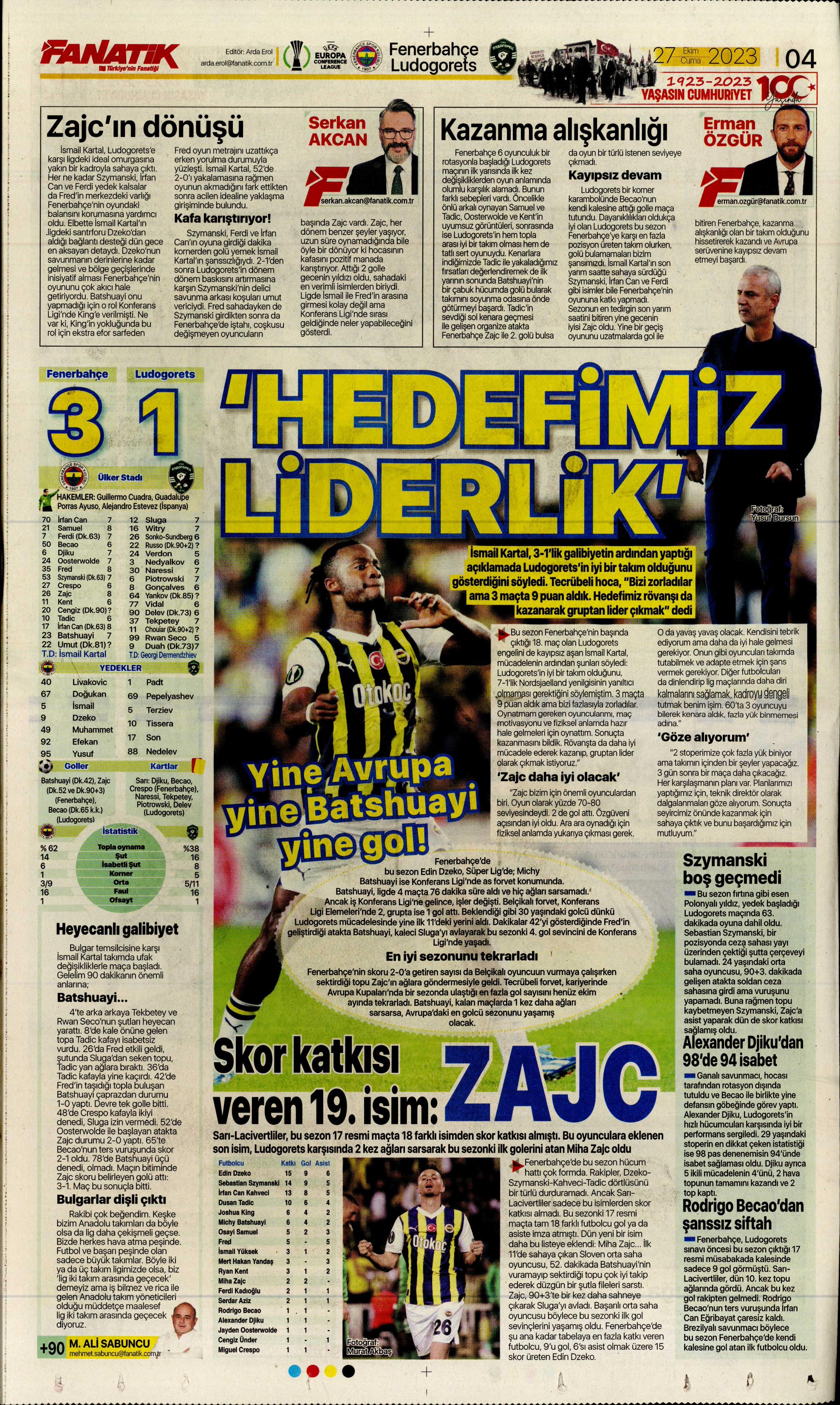 "Yüzyılın Fener'i" | Sporun manşetleri (27 Ekim 2023)  - 8. Foto