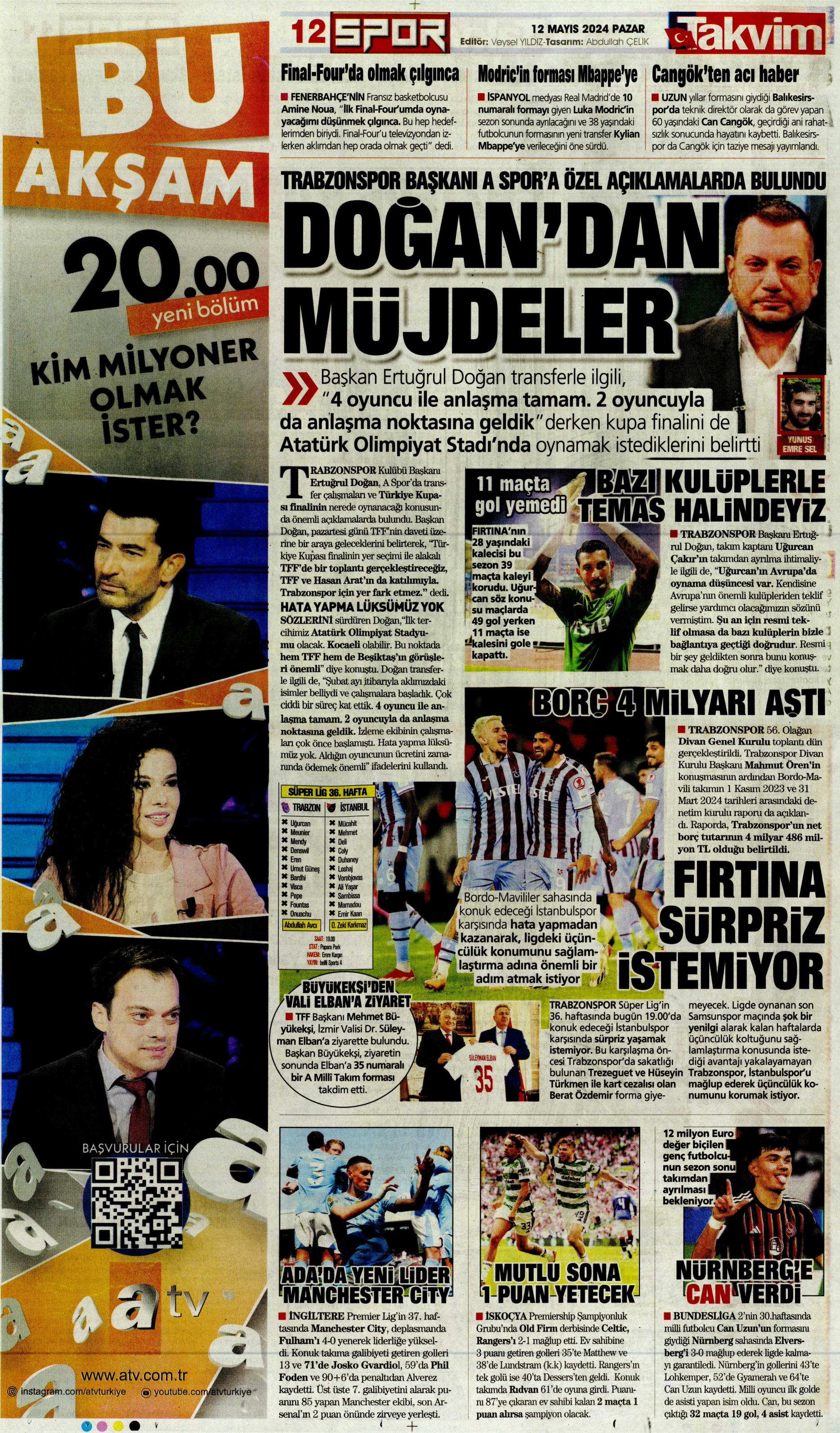 "Kerem piyangosu" | Sporun manşetleri (12 Mayıs 2024)  - 38. Foto