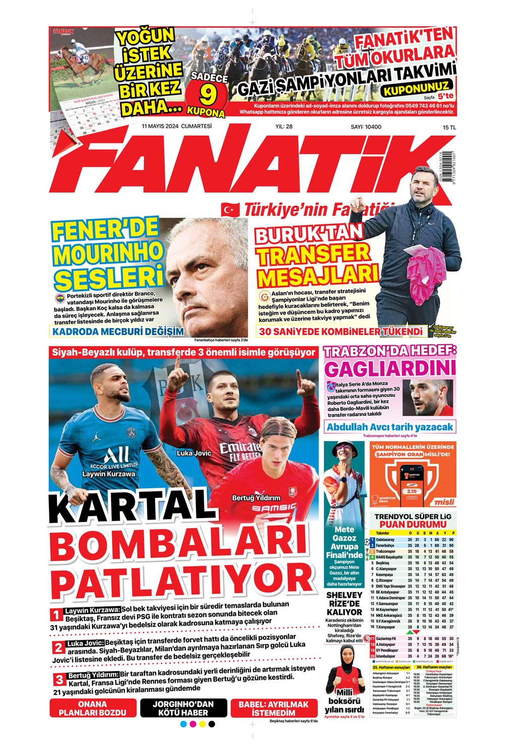 "Fener'de Mourinho sesleri" | Sporun manşetleri (11 Mayıs 2024)  - 6. Foto