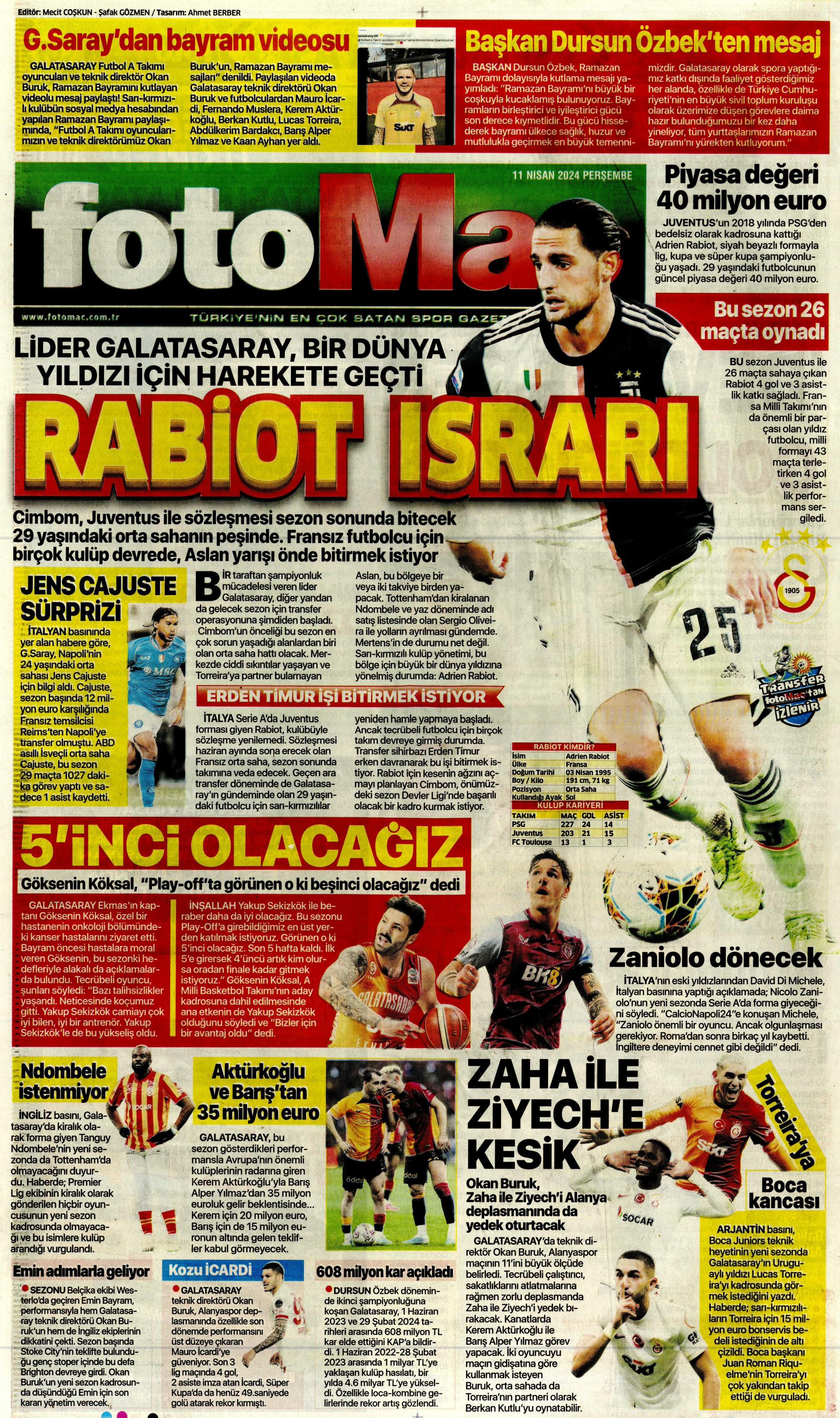 "Terim'in yerine Santos" | Sporun manşetleri (11 Nisan 2024)  - 15. Foto